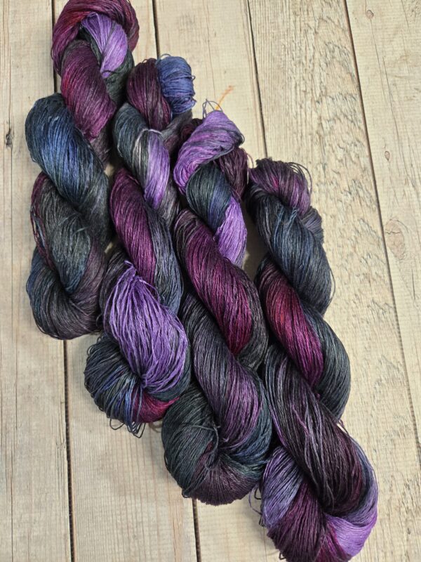 "Wildberry Patch"~ Lotus Linen™ Hand-Dyed 3-Ply Yarn - Image 3